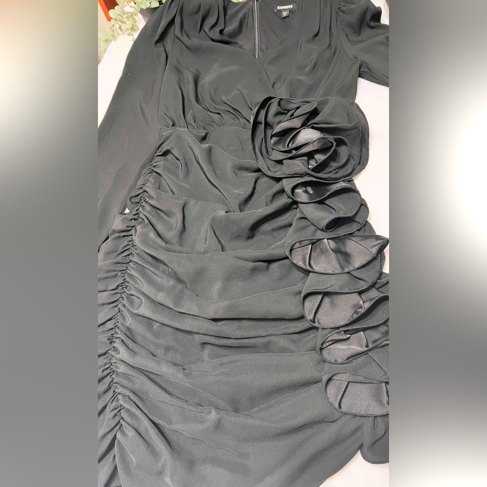 Express Black Ruched Rose Mini Dress Size Extra Small Color